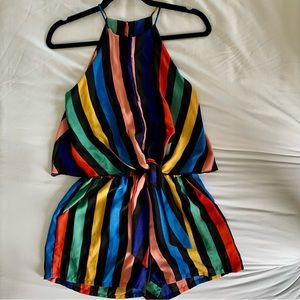 The Impeccable Pig Tyche Rainbow Striped Keyhole Romper - Small